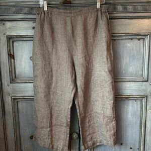 Eskandar Cropped Linen Pants Size 1 (M) in Toupe Color